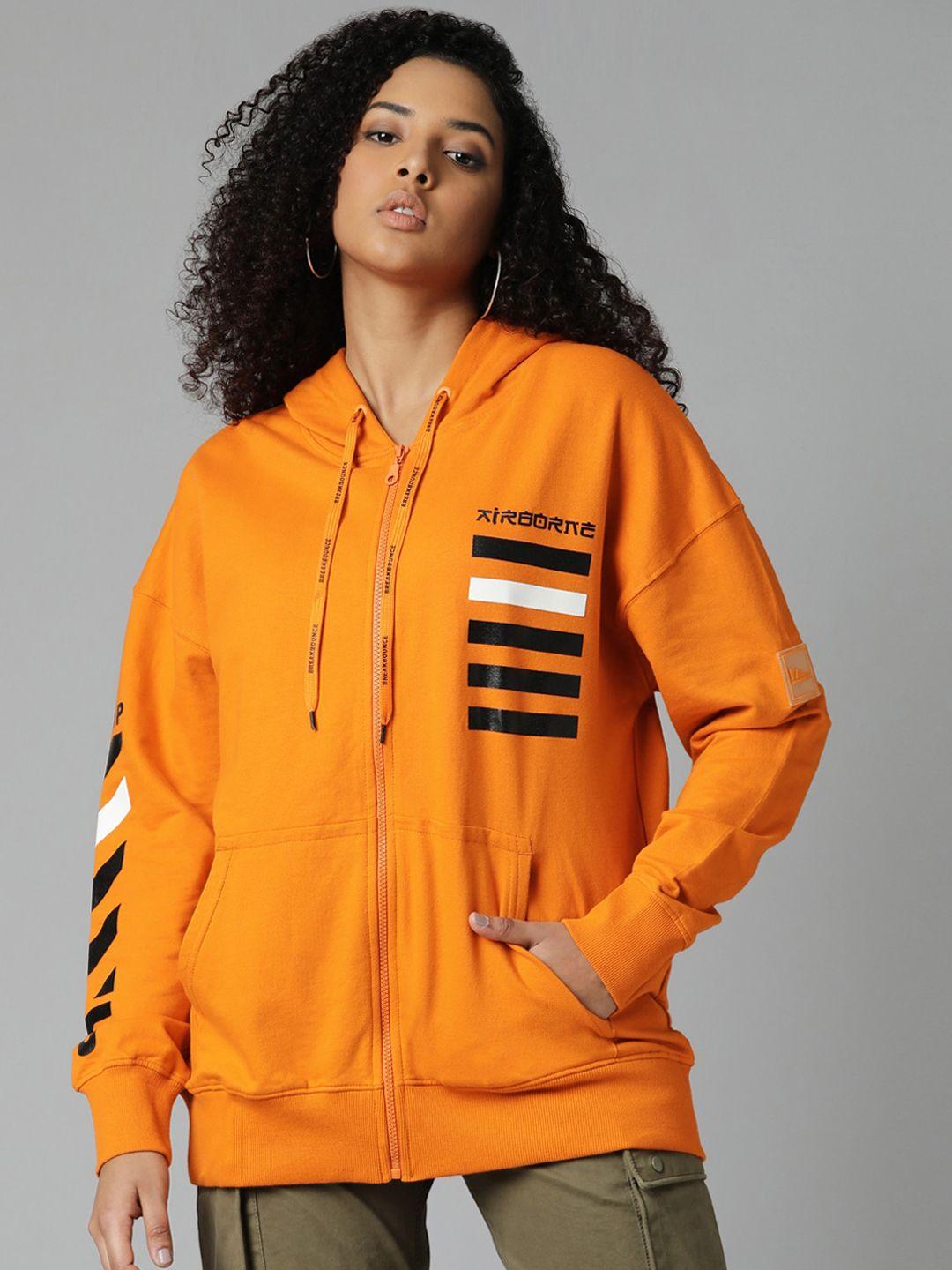 breakbounce orange & white striped hooded cotton tailored jacket