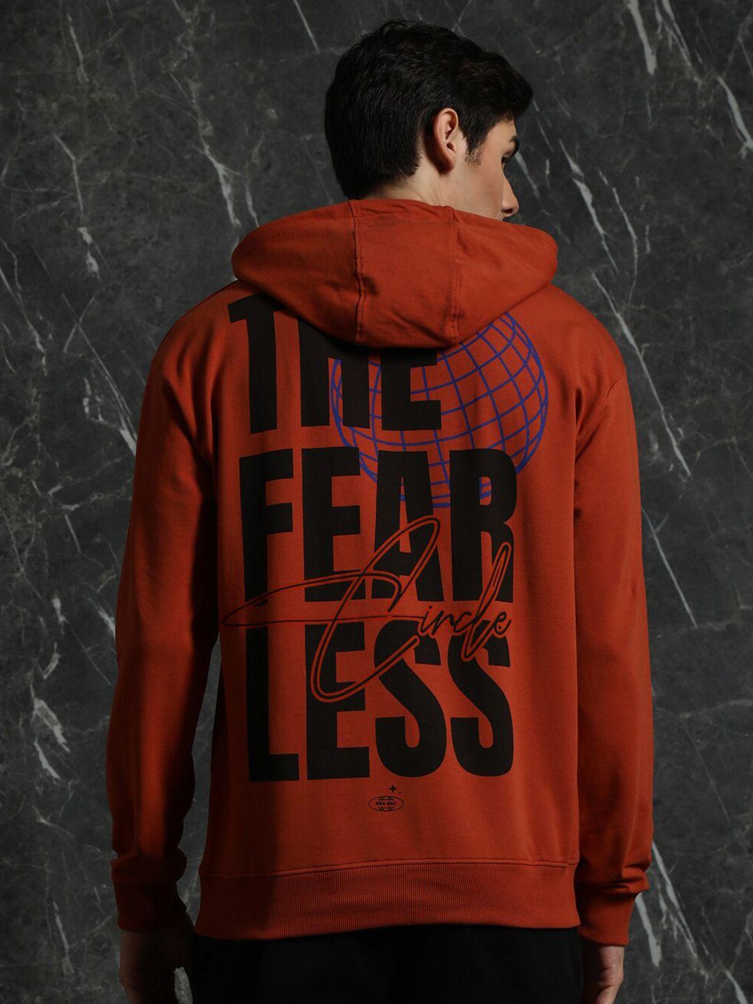 breakbounce rust red fearless typography printed relaxed fit hooded cotton pullover