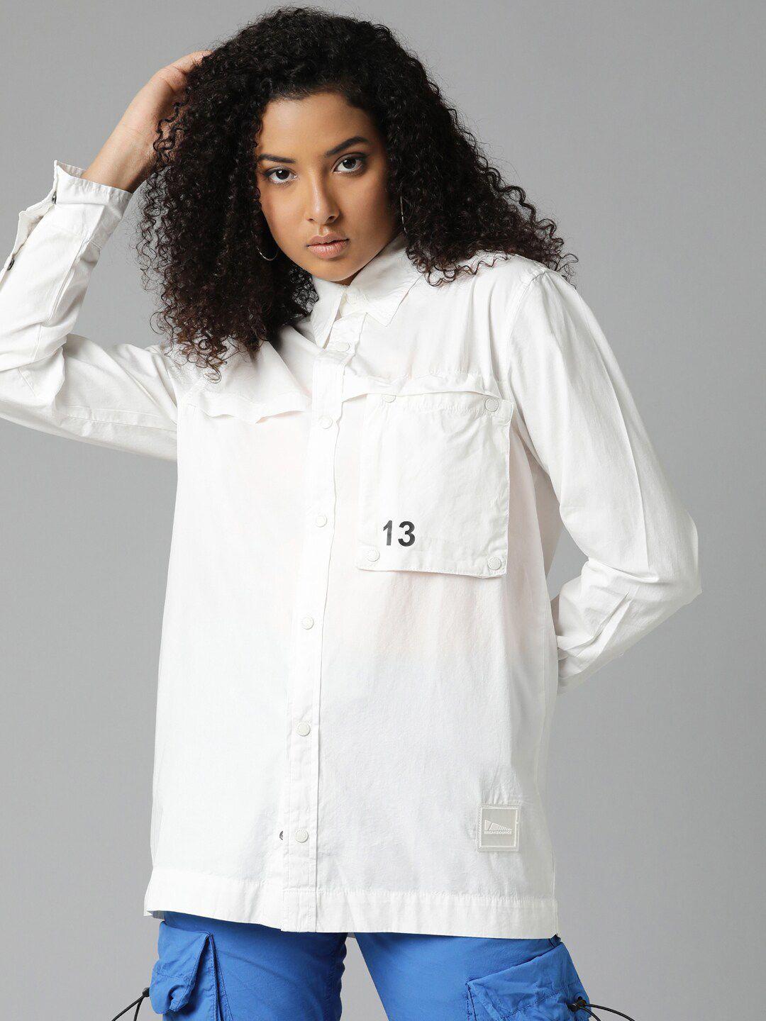 breakbounce white spread collar classic cotton casual shirt
