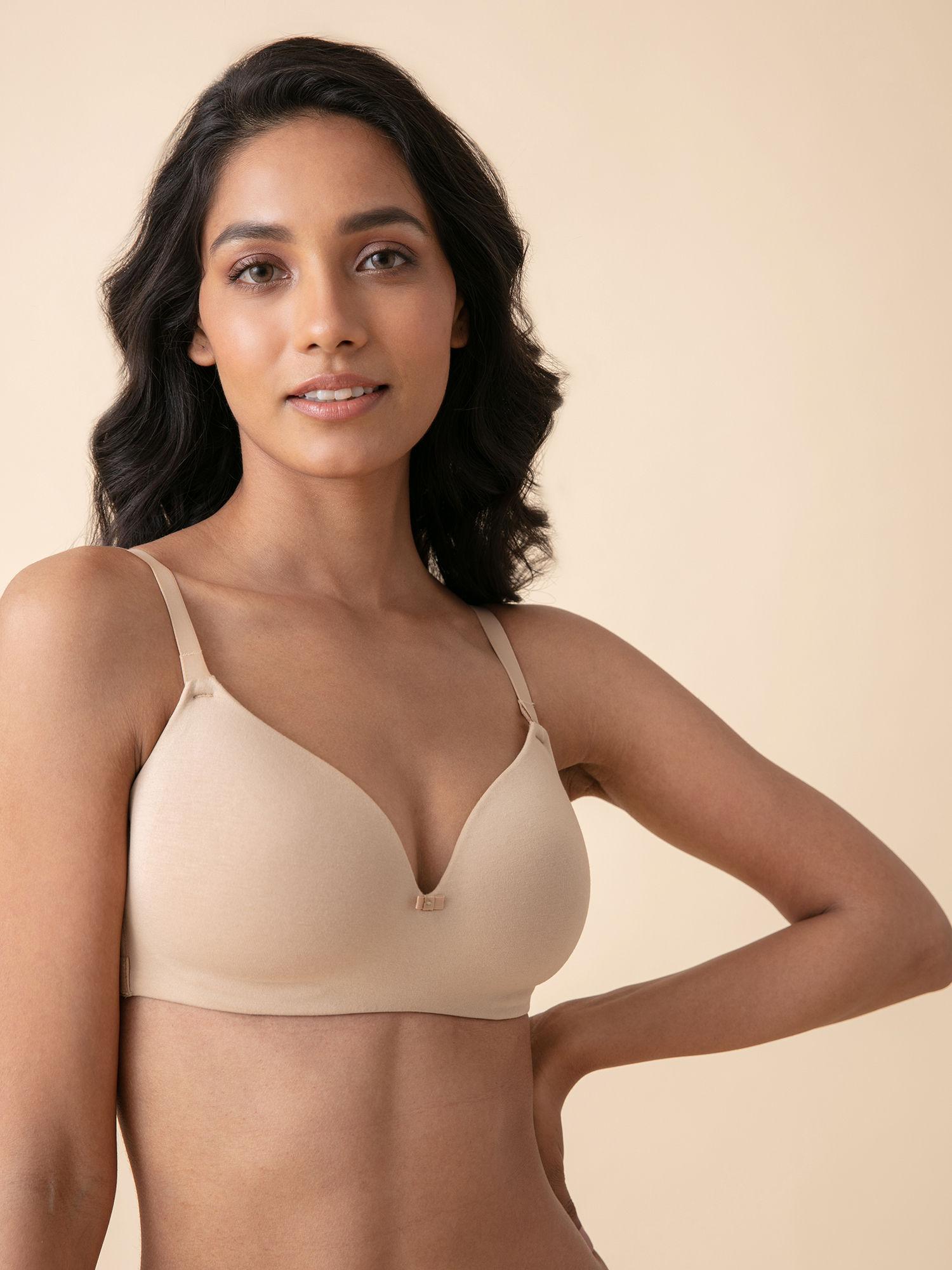 breathe cotton padded wireless t-shirt bra 3/4th coverage - beige nyb002