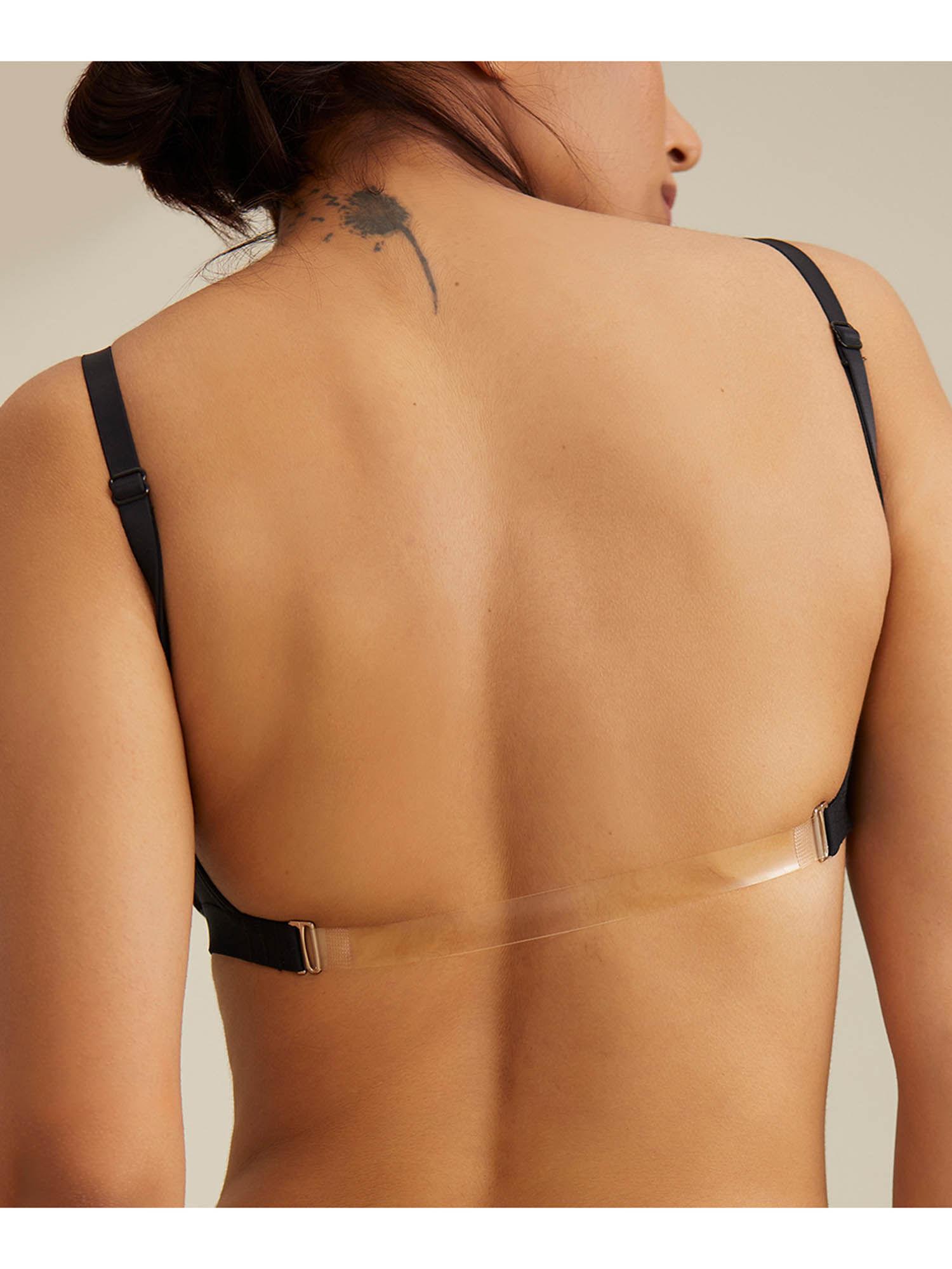 breathe cotton padded wireless transparent back bra 3/4th coverage- black nyb007