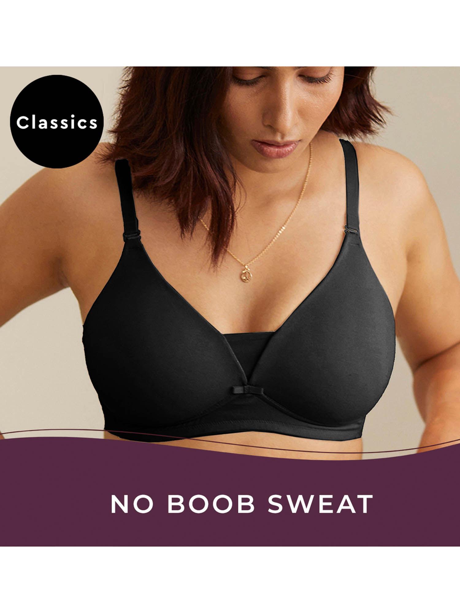 breathe cotton padded wireless triangle t-shirt bra 3/4th coverage - black nyb003