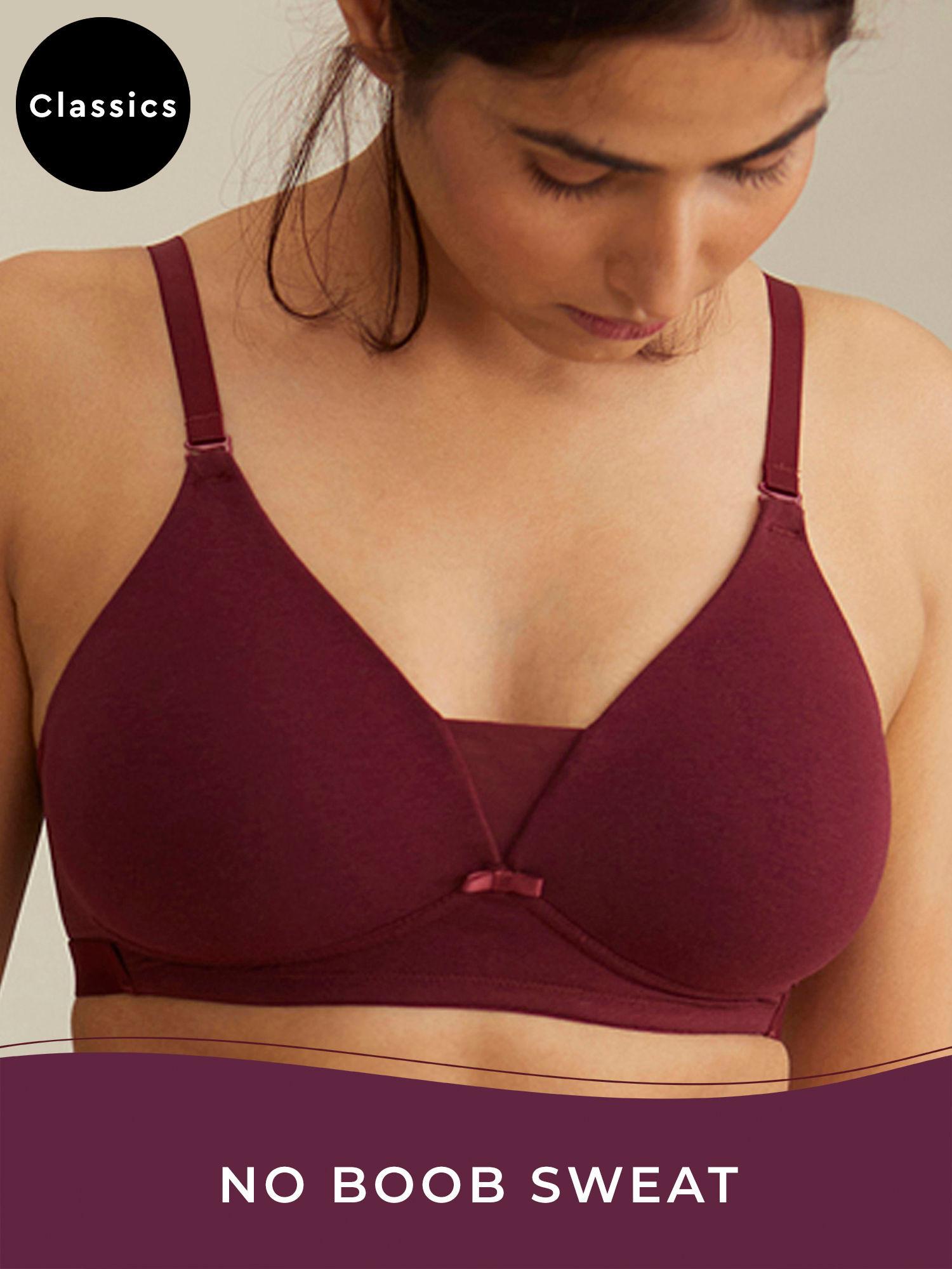 breathe cotton padded wireless triangle tshirt bra 3/4th coverage - maroon nyb003