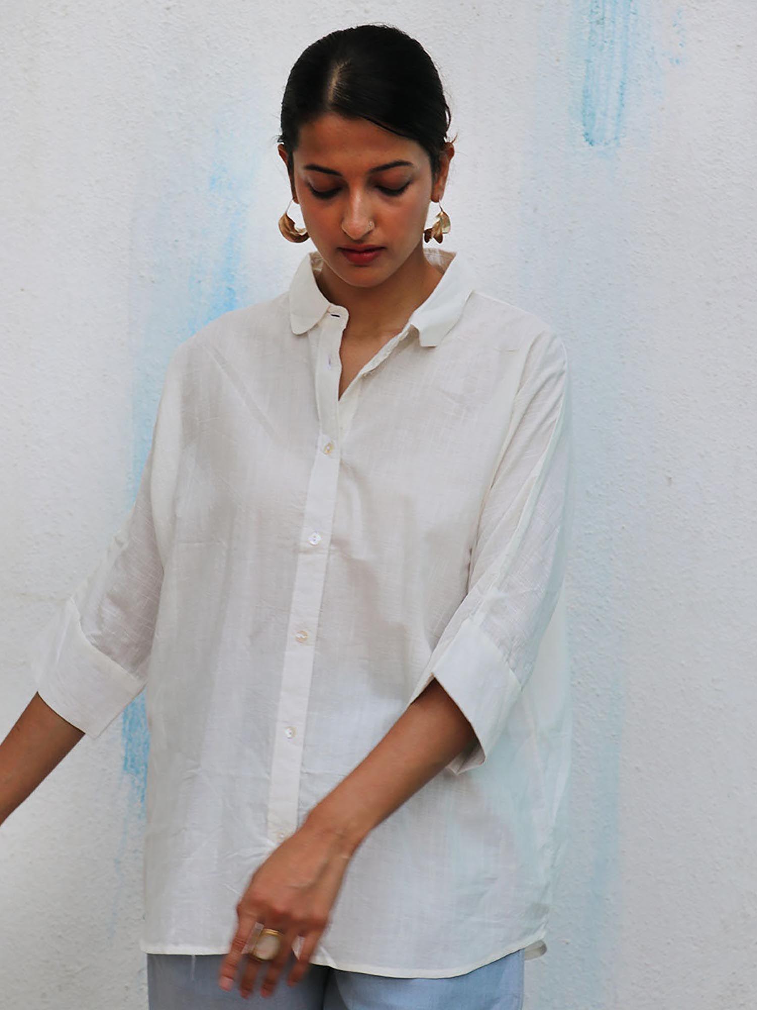 breathe meryl white handwoven linen shirt