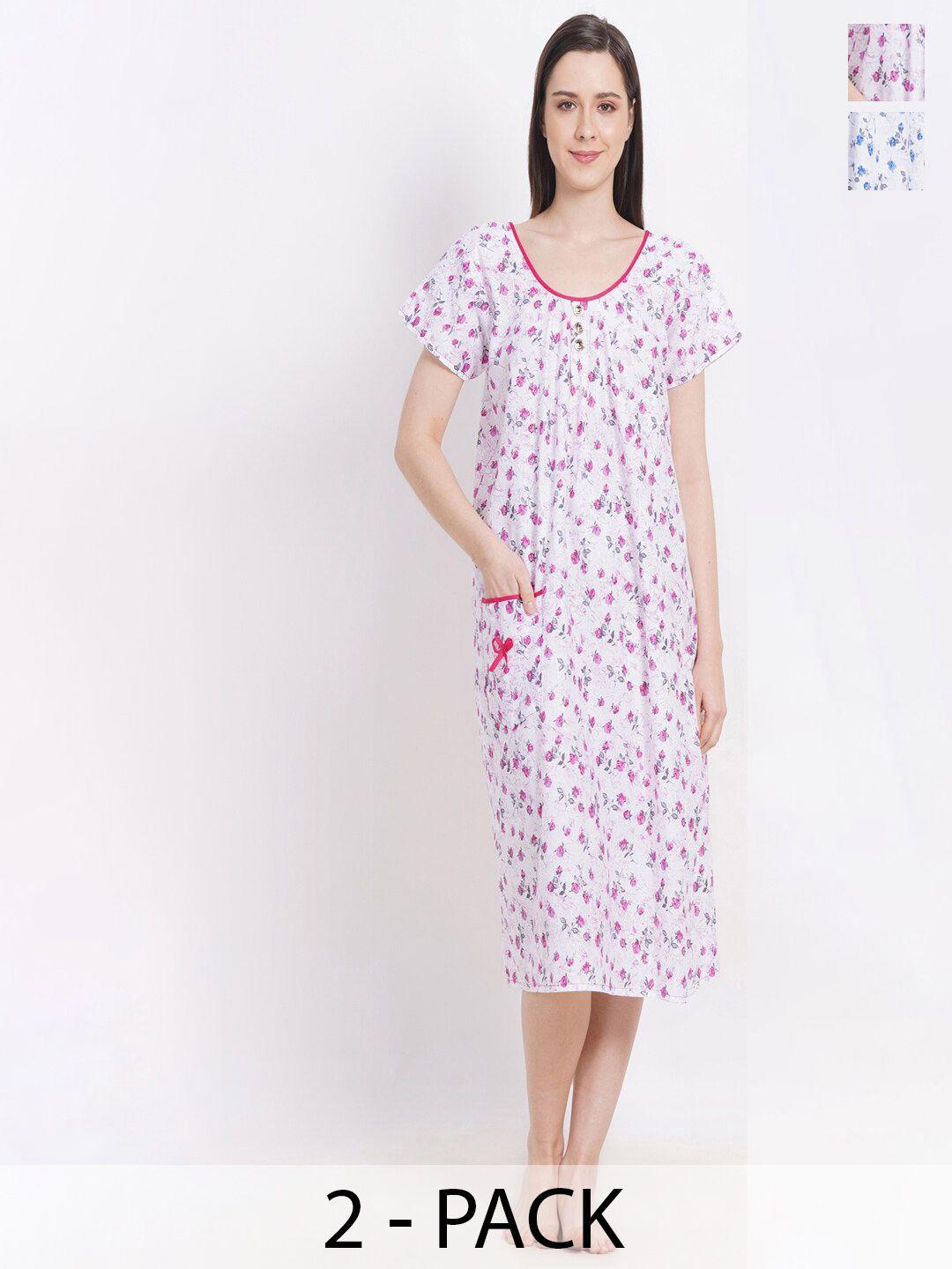 breezly pack of 2 floral printed pure cotton midi nightdress