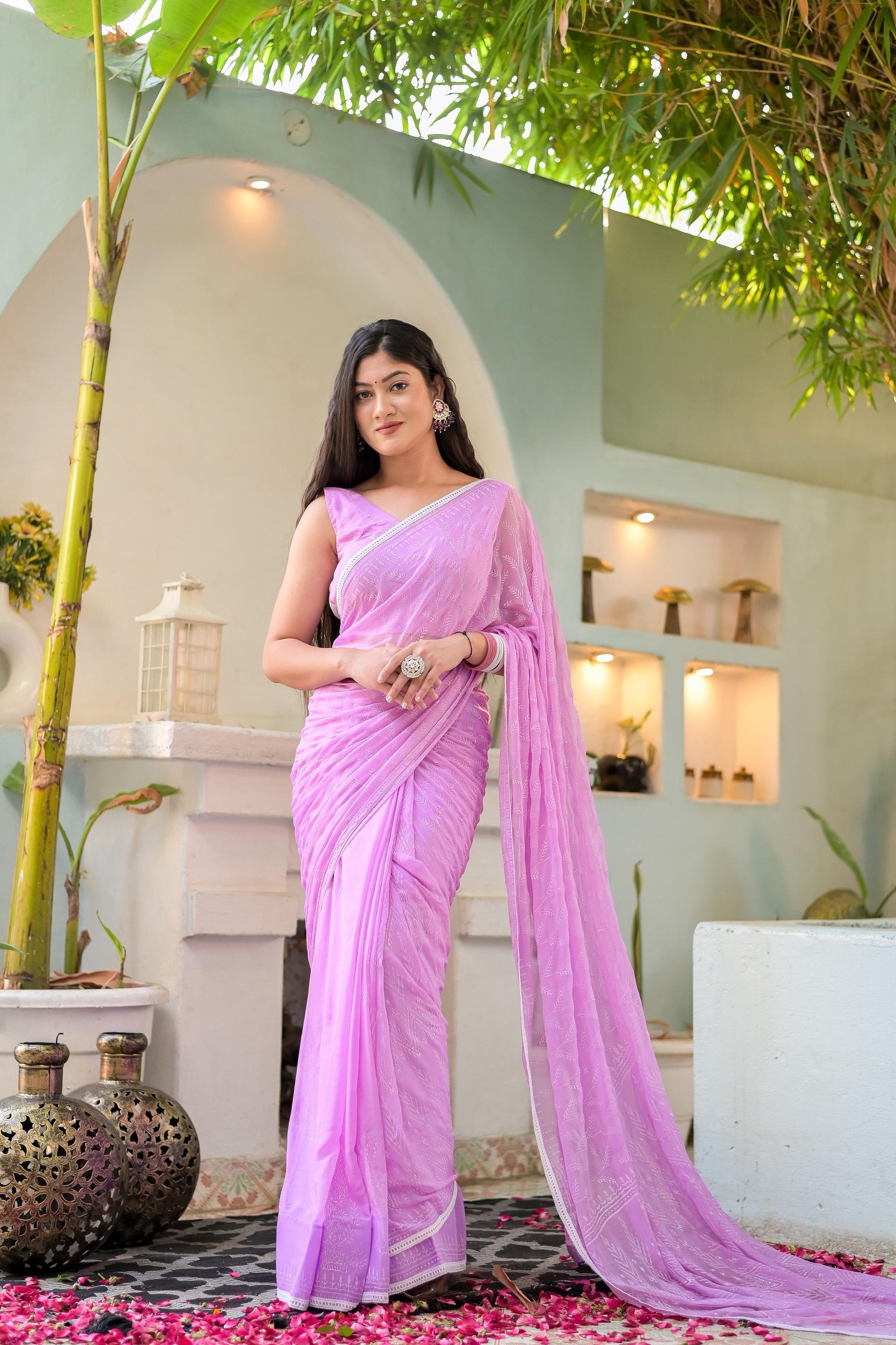 breezy blossom (handblock chiffon saree)