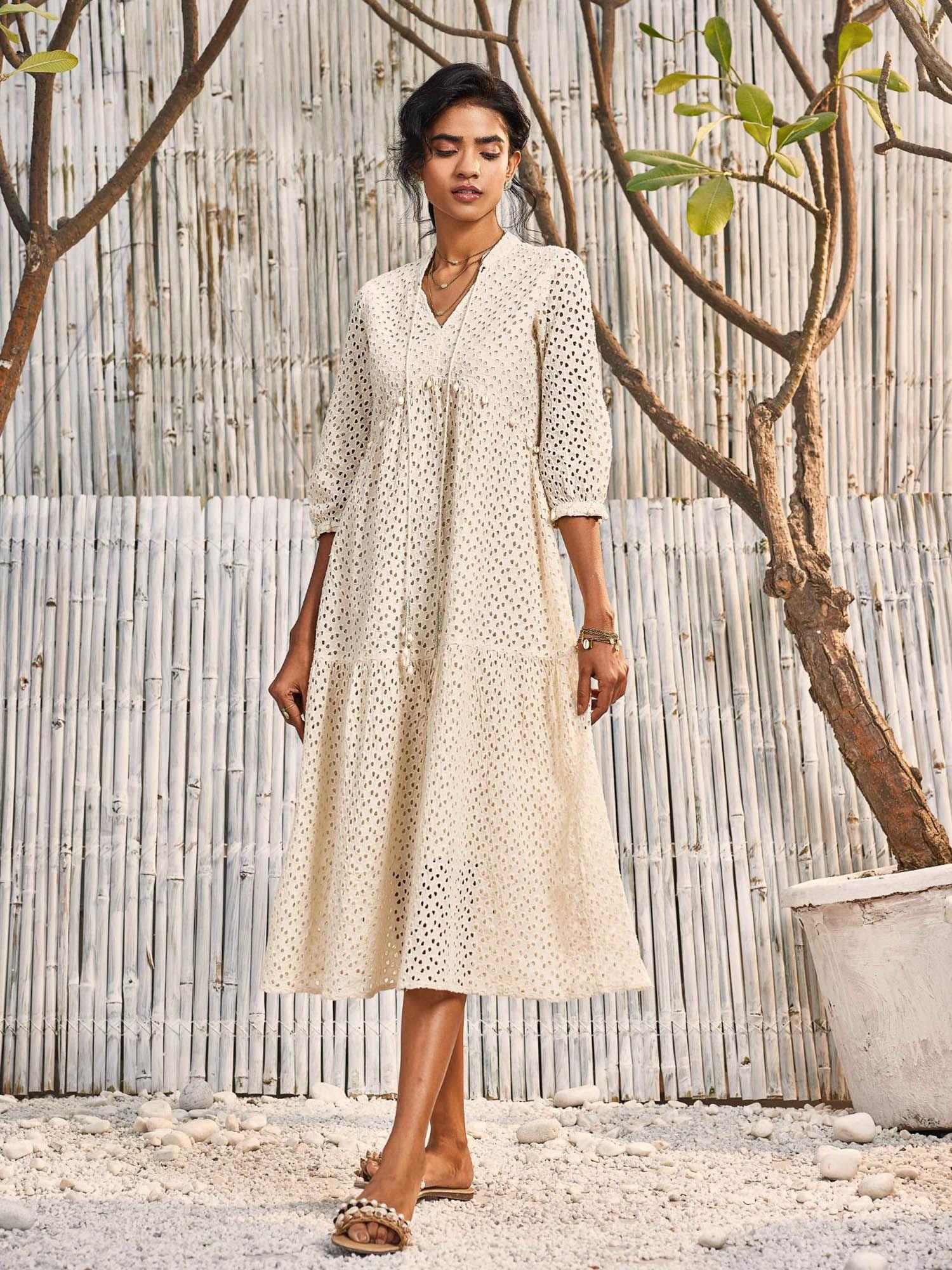 breezy cotton cutwork ivory dress