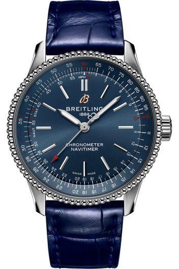 breitling navitimer blue dial automatic watch with leather strap for women - a17395161c1p2