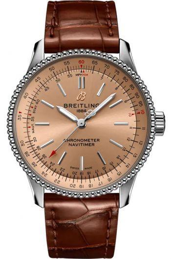 breitling navitimer copper dial automatic watch with leather strap for women - a17395201k1p2