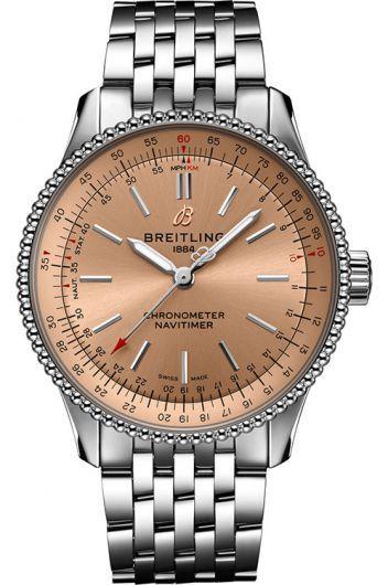 breitling navitimer copper dial automatic watch with steel bracelet for women - a17395201k1a1