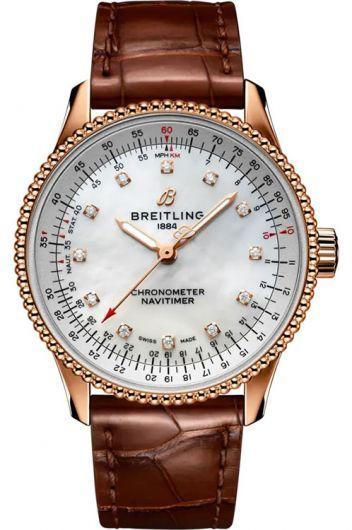 breitling navitimer mop dial automatic watch with leather strap for women - r17395211a1p2