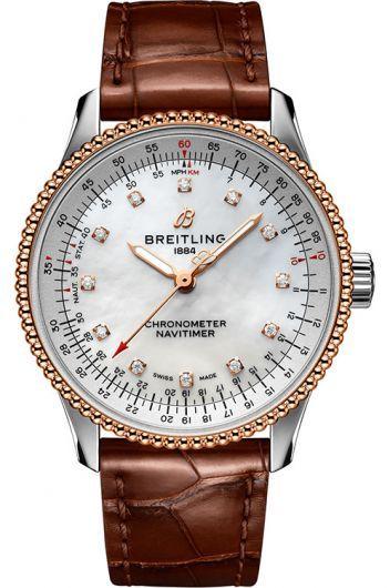 breitling navitimer mop dial automatic watch with leather strap for women - u17395211a1p2