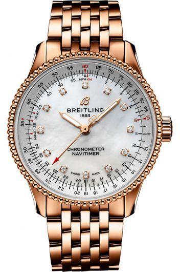breitling navitimer mop dial automatic watch with rose gold strap for women - r17395211a1r1