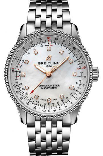 breitling navitimer mop dial automatic watch with steel bracelet for women - a17395211a1a1
