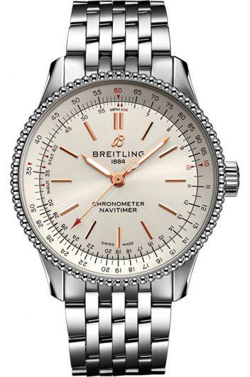 breitling navitimer silver dial automatic watch with steel bracelet for women - a17395f41g1a1