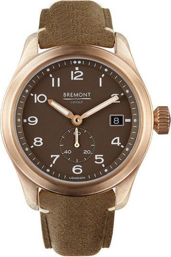 bremont armed forces bronze tobacco dial automatic watch with leather strap for men - broadsword-bz-to-r-s