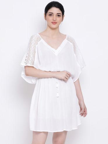 brenda pearl crochet stylized nightwear kaftan - white