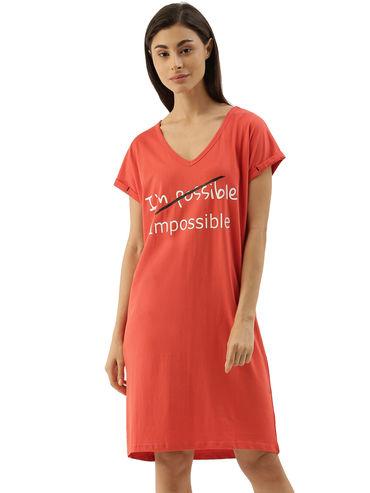 brick coloured i am possible loose fit sleepshirt - orange