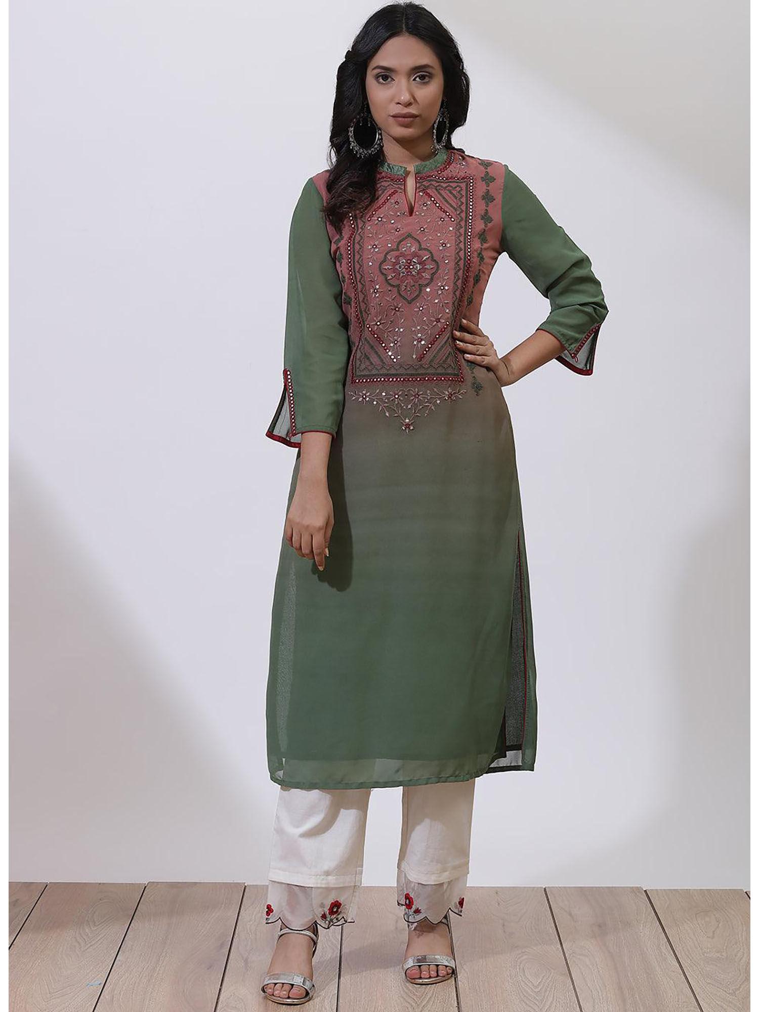 brick dust dual tone collection kurta with embroidery