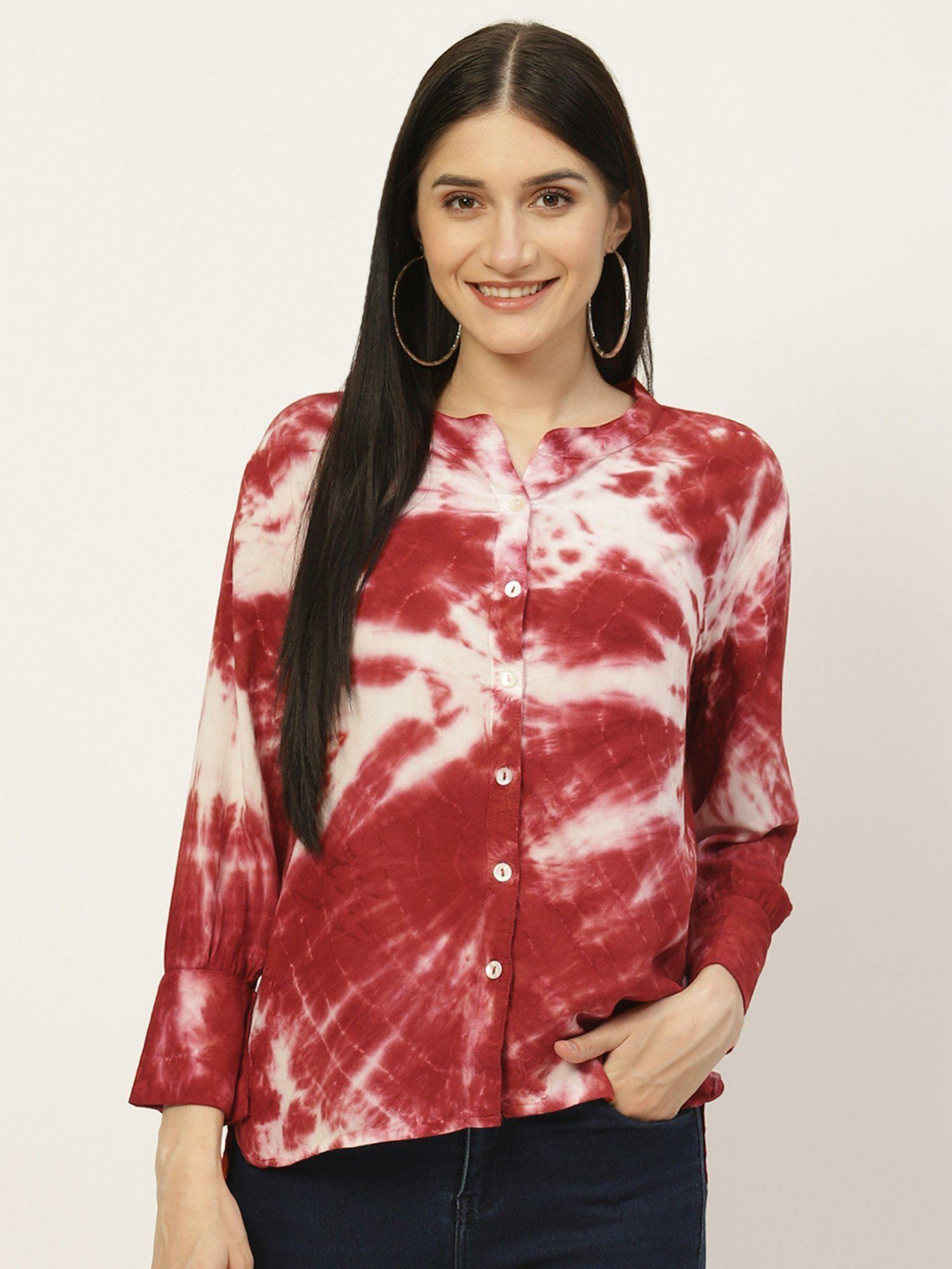 brick red & white tie & dyed rayon shirt