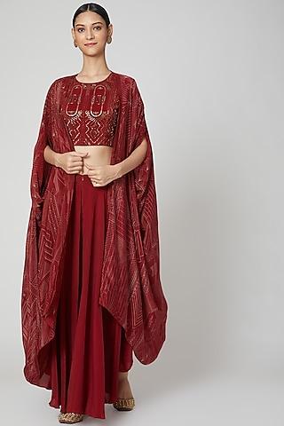 brick red embellished cape set