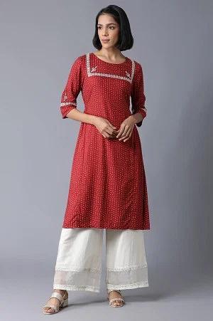 brick red gathered kurta