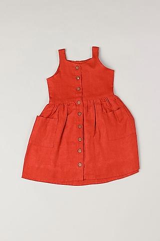 brick red linen dress for girls