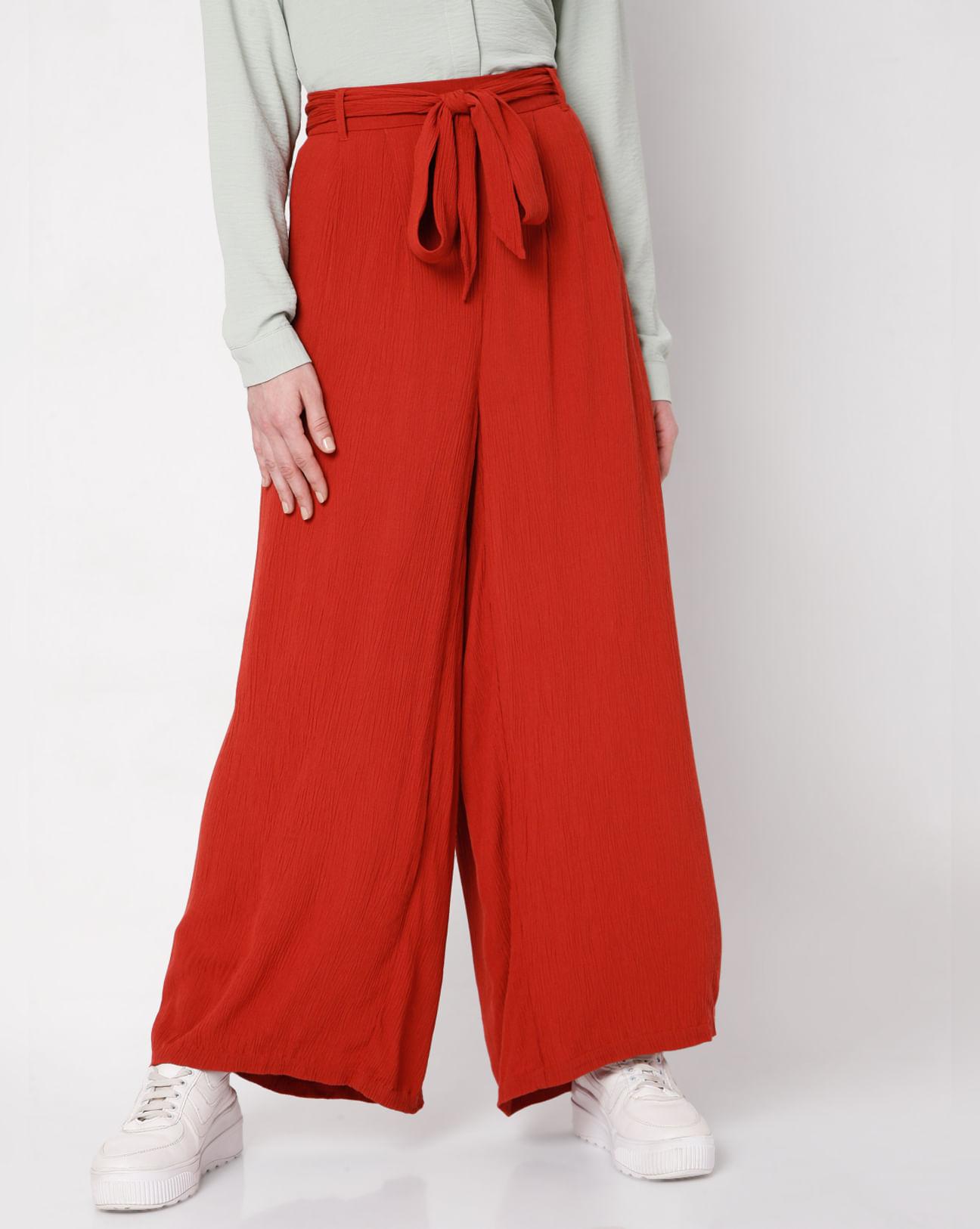 brick red wide leg pants