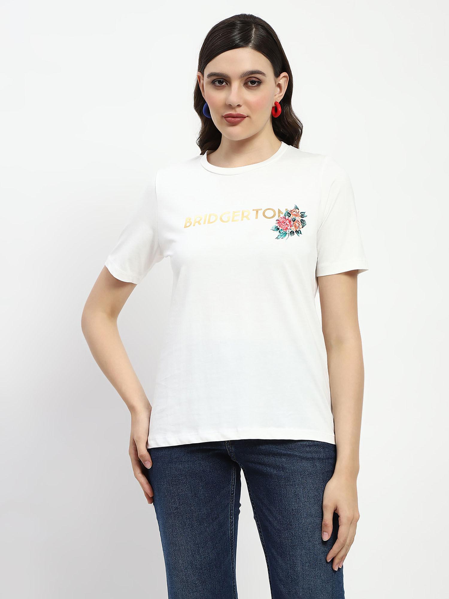 bridgerton embossed graphics white cotton t-shirt