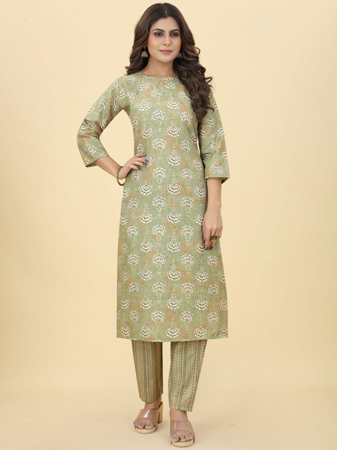 bridha floral printed keyhole straight kurta with trousers