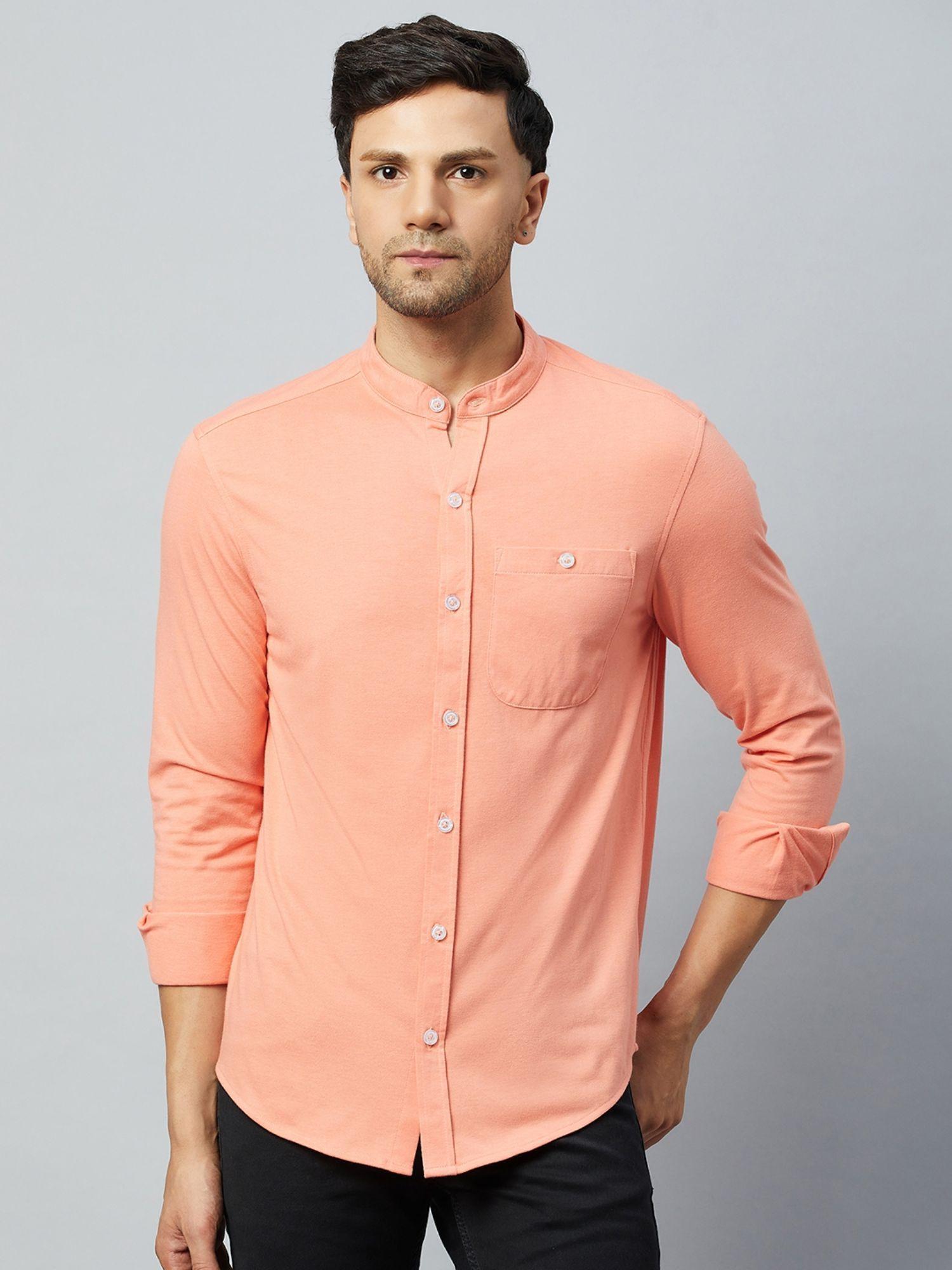 bright peach full sleeve casual shirt