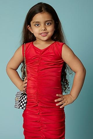 bright red gathered dress for girls