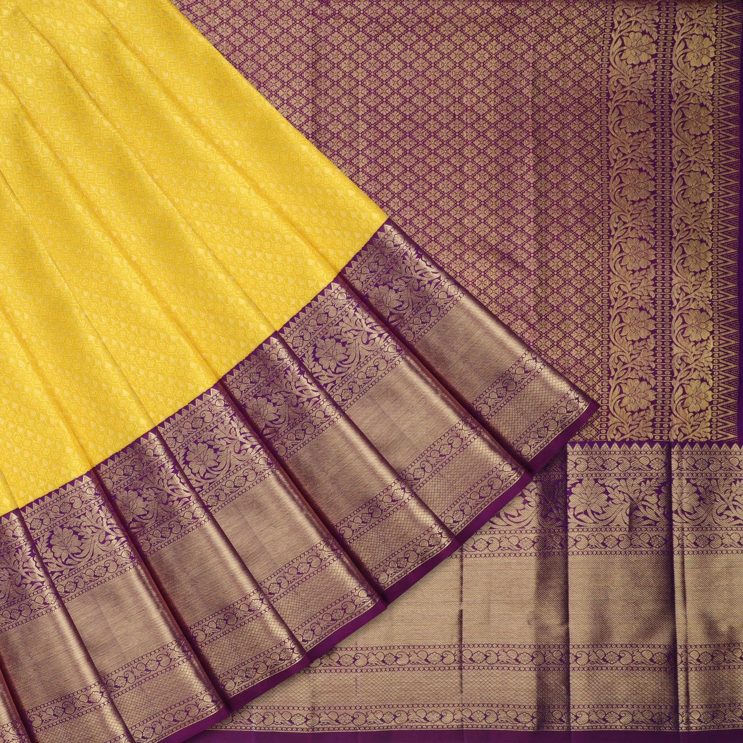 bright yellow kanjivaram silk saree