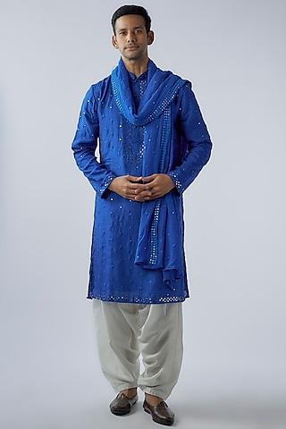 bright blue silk & georgette embellished kurta set