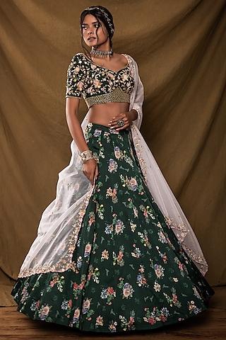 bright bottle green printed lehenga set