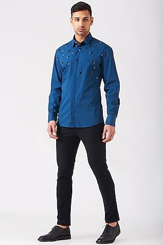 bright cobalt blue embroidered shirt
