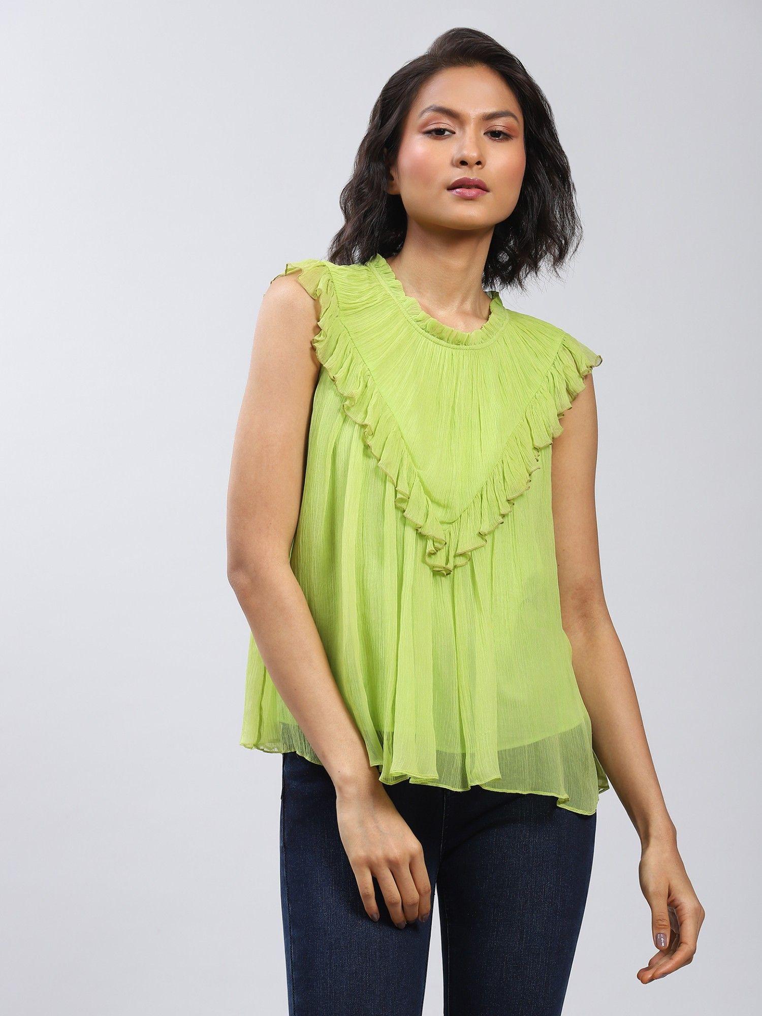 bright green top with gathers