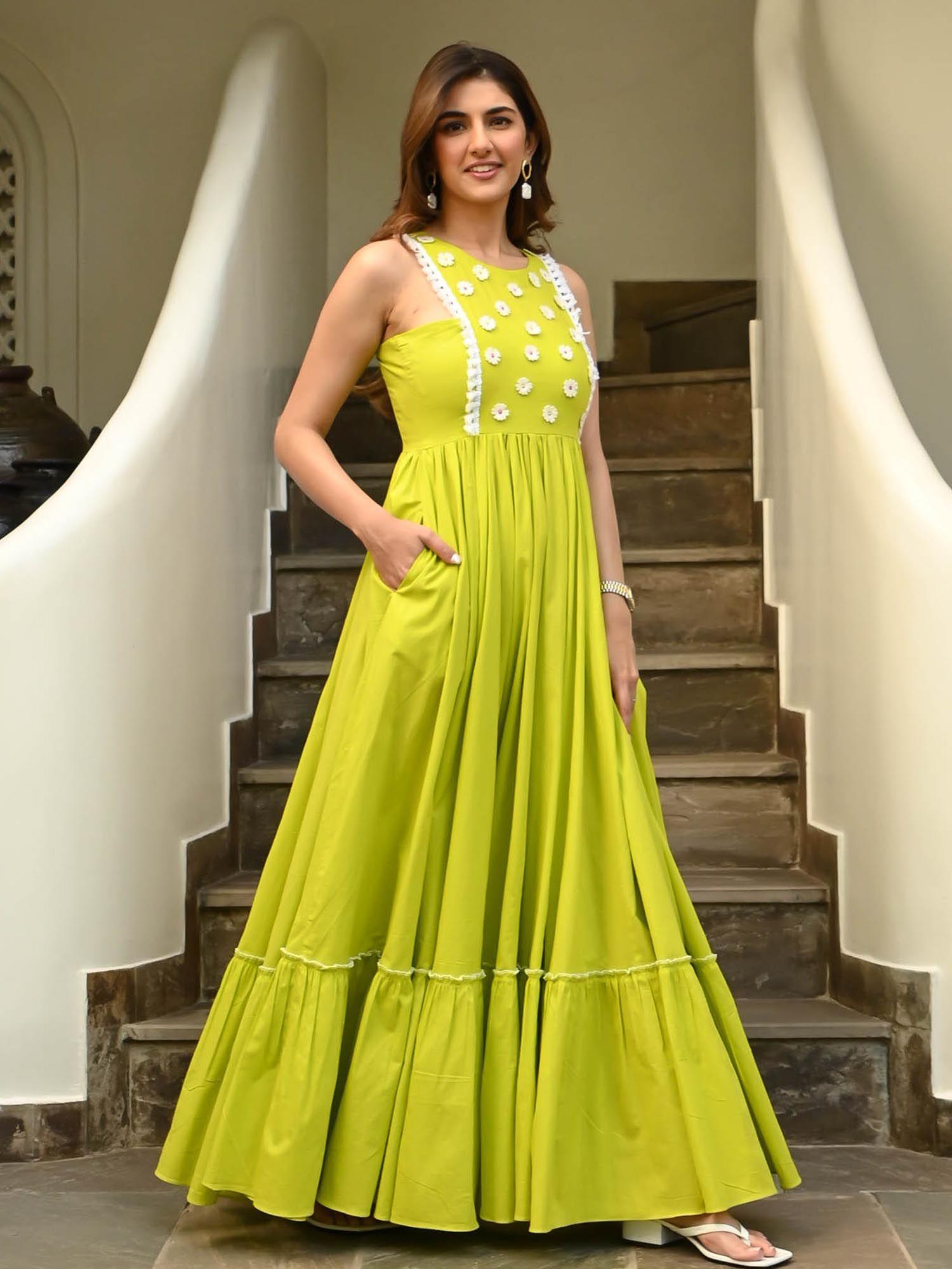 bright lime lace cotton maxi dress