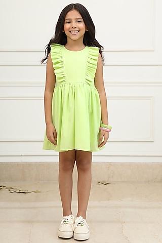 bright lime ruffled mini dress for girls