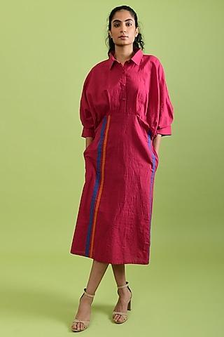 bright magenta handloom cotton midi dress