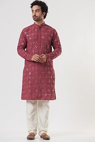 bright maroon embroidered kurta set