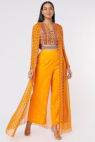 bright mustard printed cape set