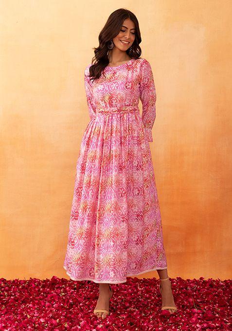 bright pink batik print viscose maxi dress