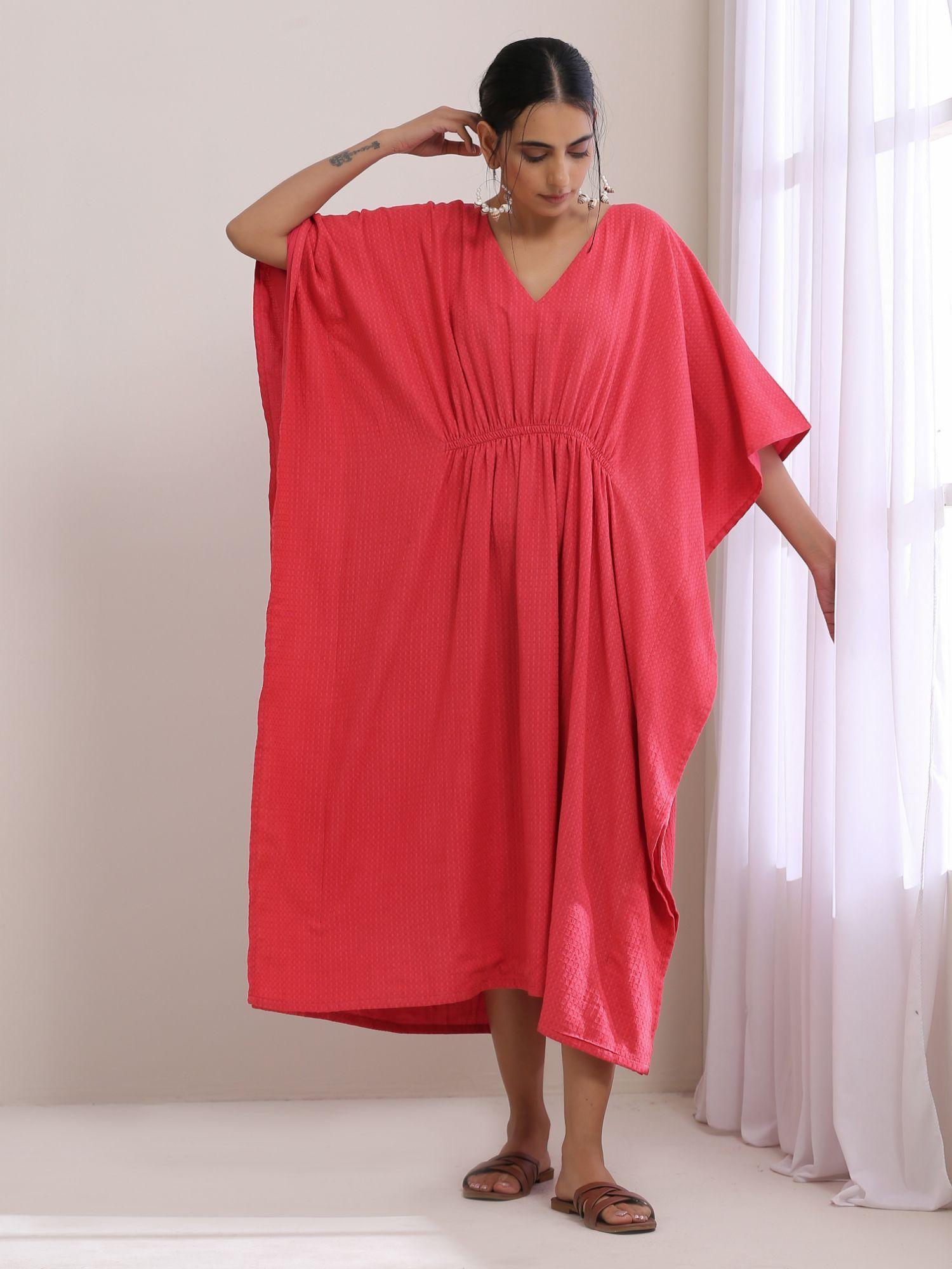 bright pink dobby kaftan dress