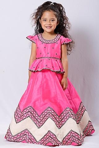 bright pink embroidered lehenga set for girls