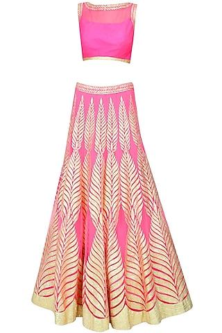 bright pink gota patti embroidered lehenga set