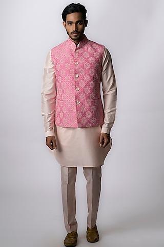 bright pink printed & embroidered bundi jacket