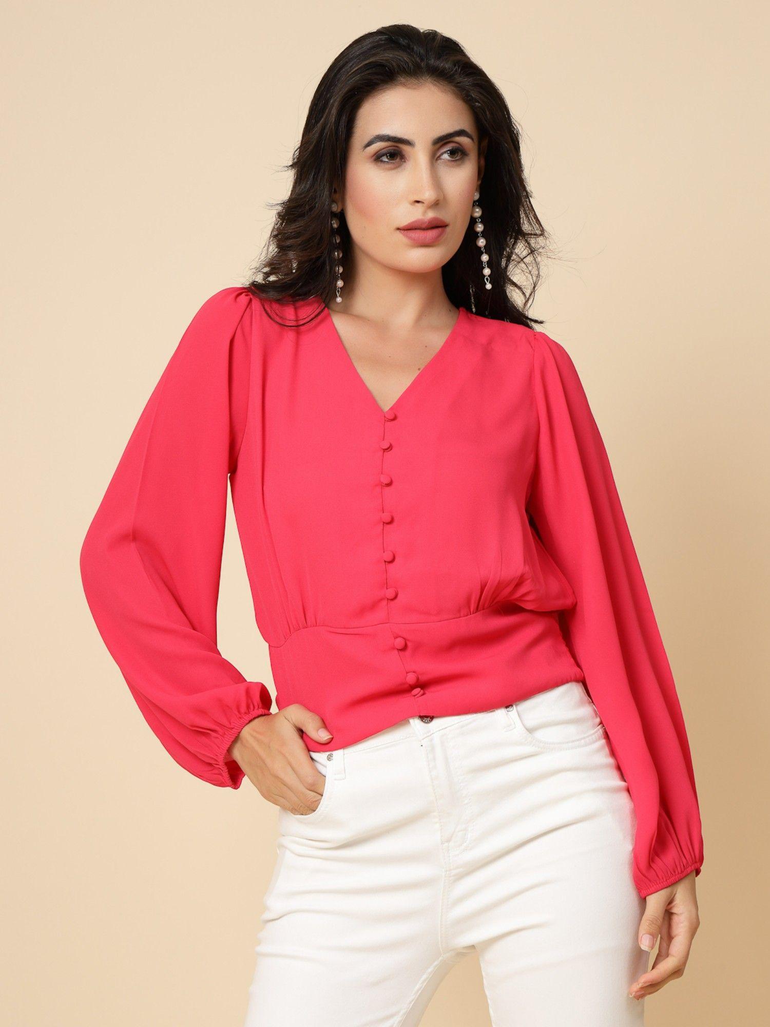 bright pink solid georgette top