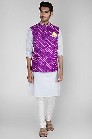 bright purple embroidered bandhani bundi jacket