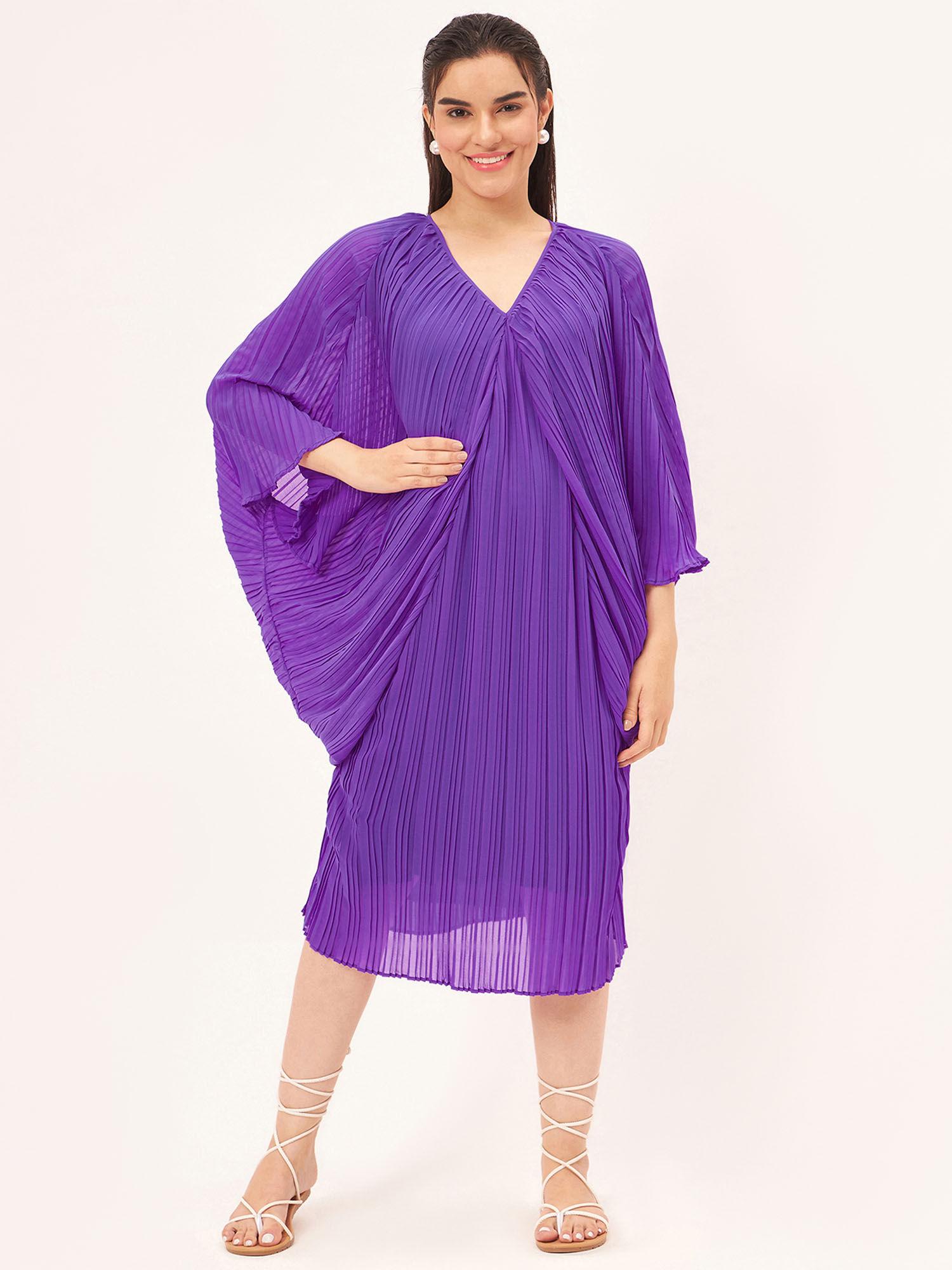 bright purple pleated kaftan dress with slip (set of 2)